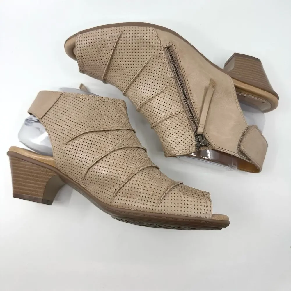 Earth Hydra Light Pecan Zipper Ankle Booties Peep Toe Block Heel Womens Size 10